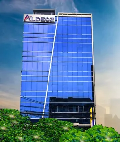 Menara perkantoran berkaca biru di Jakarta Selatan, tempat kantor pusat perusahaan berada.